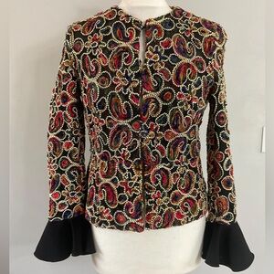 Zara Basic Collection Multicolored Paisley Gold Embellished Blazer Jacket Size L